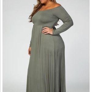 Olive Solid Off Shoulder Plus Maxi Dress